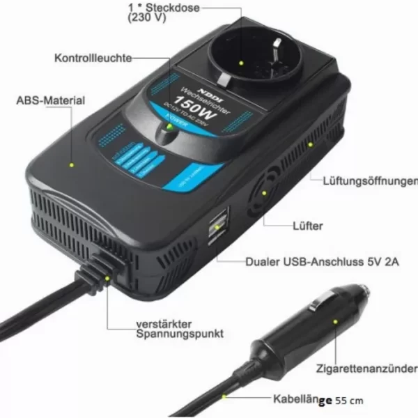 300W автомобилен инвертор 12V DC към 230V AC преобразувател