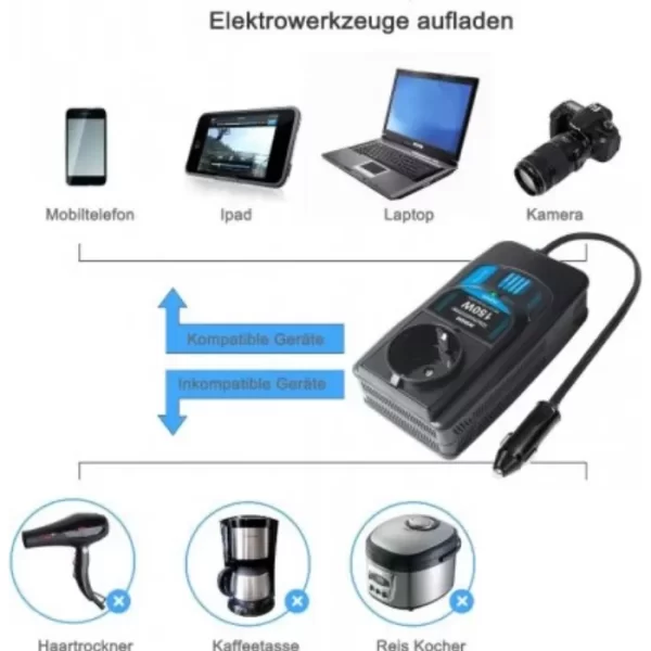 300W автомобилен инвертор 12V DC към 230V AC преобразувател