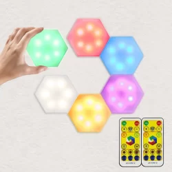 6 броя RGB Квантова Сензорна Стенна LED лампа | Чувствително сензорно управление | Шестоъгълна модулна нощна светлина