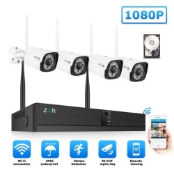 8 канален FULL HD 5MP безжична, външна, водоустойчива система за видеонаблюдение 1080P Wifi NVR с двупосочно аудио