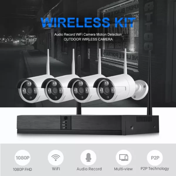 FULL HD 5MP безжична, външна, водоустойчива система за видеонаблюдение 1080P Wifi NVR с двупосочно аудио
