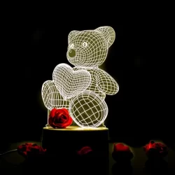 Холограмна 3D LED лампа Мече с дистанционно | LED лампа балон във формата на сърце