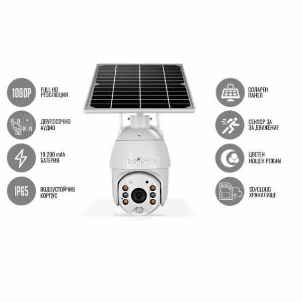 Камера за Видеонаблюдение с Вграден Соларен Панел, Full HD, Wifi
