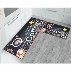 Комплект водоустойчиви противоплъзгащи постелки за кухня, Coffee