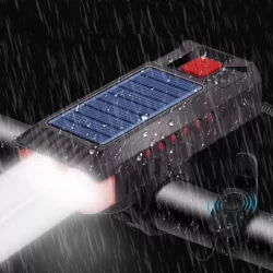LED соларен фенер и клаксон за велосипед с USB акумулаторна батерия