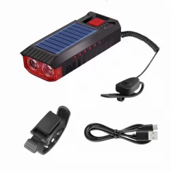 LED соларен фенер и клаксон за велосипед с USB акумулаторна батерия