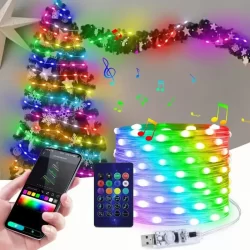 LED цветни, Музикални лампички, Блутут, 10м.