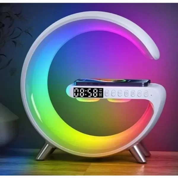 Многофункционален часовник с LED светлина, аларма, безжично зареждане на устройства, Bluetooth високоговорител, LCD дисплей, APP контрол