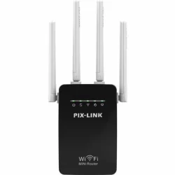 PIX-LINK Безжичен WIFI рутер, WI-FI Репитер Усилвател, 802.11 b/g/n, RJ45, 2 порта, Wilreless-N 300Mbps LV-WR09, Черен