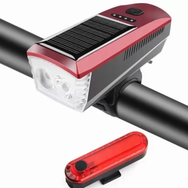 Предни светлини за колело LED + СИРЕНА и зареждащ се соларен панел