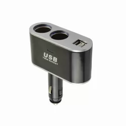 Разклонител за запалка на кола с два изхода, 2 USB, 01002