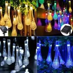 Слънчеви водни капки, 8 м, 40 LED, Соларни слънчеви капковидни лампички, Водоустойчиви