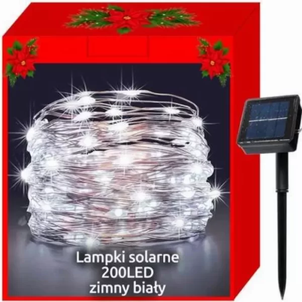 Соларни коледни лампички – 100LED, Бели, 12 метра