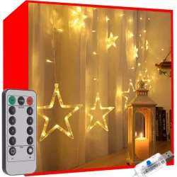 Светеща завеса, Звезди, 138LED, USB, Топло бяло, 5 метра