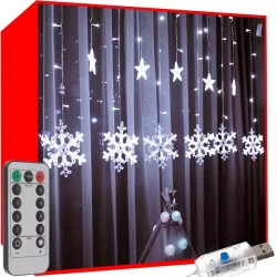 Светлинна завеса 138 LED, USB, Студено бяло, Снежинки, 5 метра