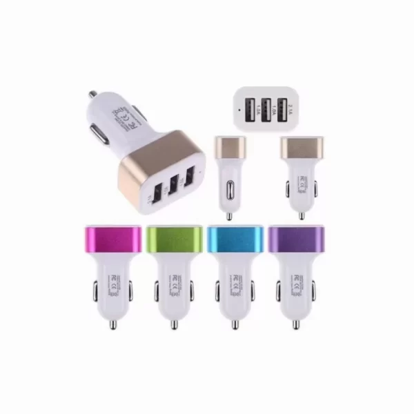 Троен USB адаптер за автомобилна запалка 2.1A, 2A, 1A