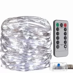 USB коледни лампички – 300 LED, Студено бял, 30 метра