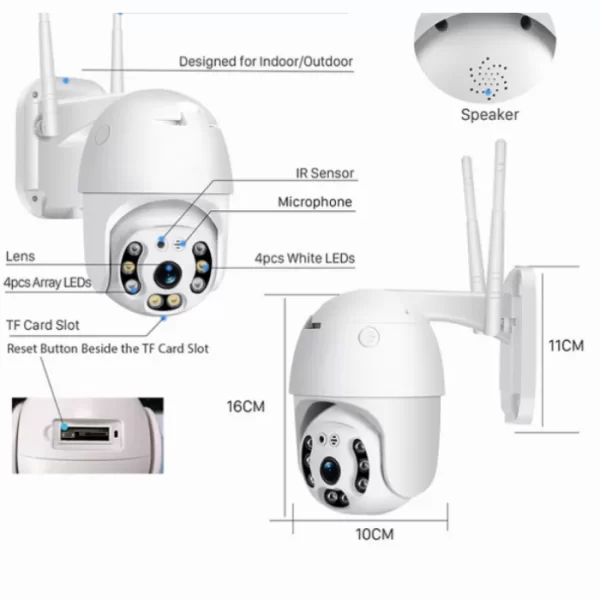 Външна/водоустойчива/въртяща се WiFi камера с две антени