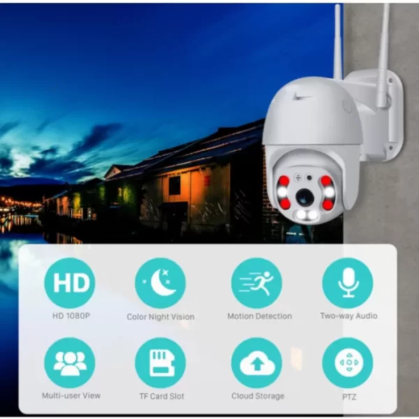 Външна/водоустойчива/въртяща се WiFi камера с две антени
